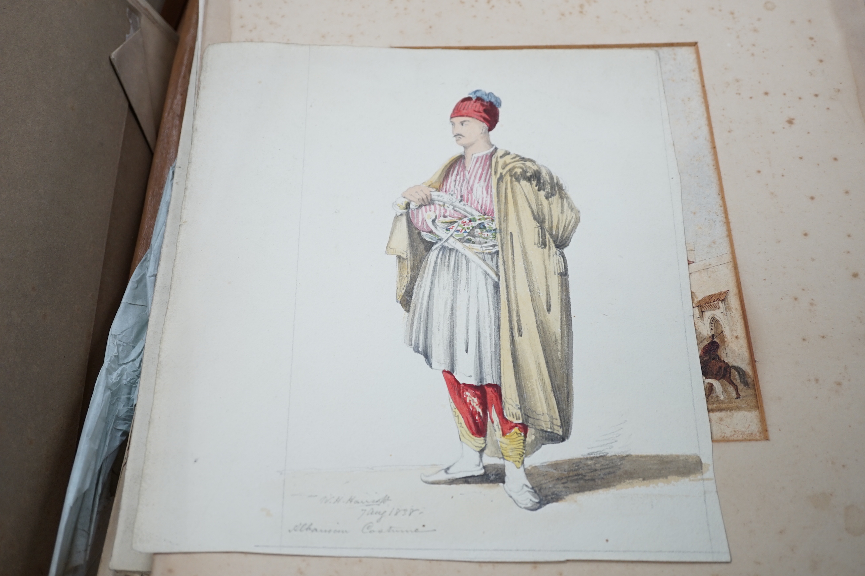 Charlotte Cox nee Parrott, a large folio of unframed work comprising watercolours and sketches, including Venice, historical monuments and interior scenes